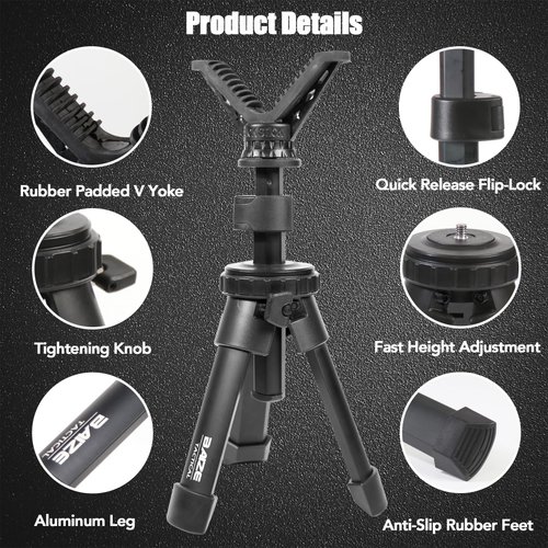 BZTAC Tactical Compact Rapid Shooting Rest Hunting Tripod Adjustable Height Rifle Shooting Tripod 360° Rotation V Yoke Holder, Durable Aluminum Construction for Target Shooting, Hunting and Outdoors
