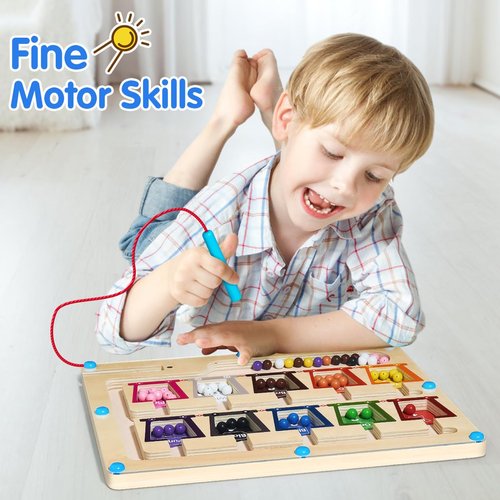 MOTREE Montessori Toys for 3 Year Old Girls/Boys, Wooden Magnetic Color Number Maze Educational Board Activity for Kids, Toddler Learning Toys Age 2-4, Christmas Birthday Gifts for 3-5 Year Old Girl