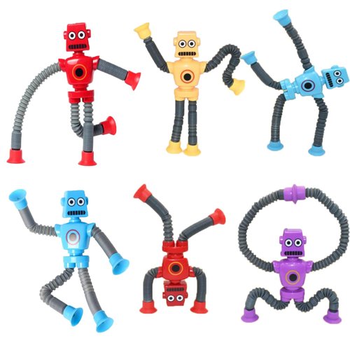 6PCS Telescopic Suction Cup Robot Toy,pop Tubes,Toys for Kids,Toddler Travel Toys,Toddler Sensory Toys,figette Toys,Fidget Toys for Kids,Treasure Box prizes,Small Toys for Kids prizes