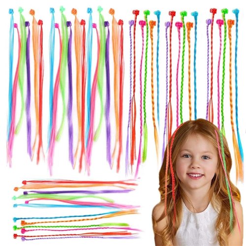 Bekecidi 48 Pack Hair Accessories for Girls, Colored Hair Extensions for Kids Nylon Rainbow Hair Clips for Toddler Kids Girls Ponytails Accessories (Multi Colors)