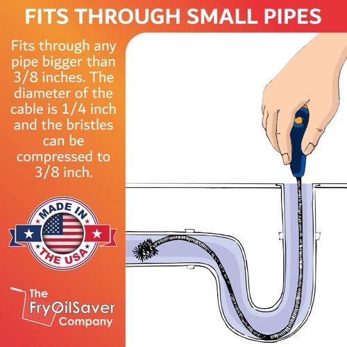 FryOilSaver Co, B113C, Long Drain Cleaning Brush, Length 22", Super Flexible Cleaning Tool, Drain Clog Remover Brush