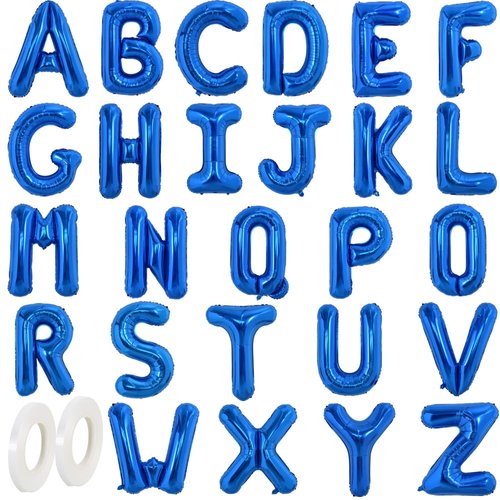 TONIFUL 16 Inch Blue Letter A-Z Balloons,Custom Phrase Mylar Foil Alphabet Letter DIY Personalized Phrase Banner for Birthday Anniversary Celebration Graduation Party Supplies Decoration (26 Pieces)