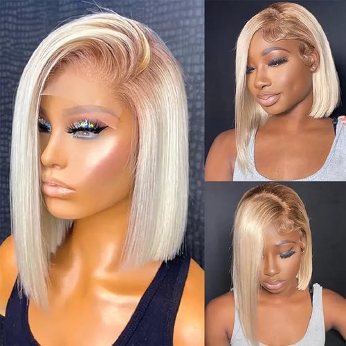 Msviki Wear and Go 5x5 Closure Wig 4/613 Ombre Honey Blonde Short Bob Wig Human Hair Wigs For Women Glueless Pre-cut Lace 3 Seconds Ready To Go Brazilian Hair 12 Inches