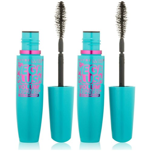 Maybelline New York Volum' Express The Mega Plush Waterproof Mascara, Very Black [275], 0.3 oz (Pack of 2)