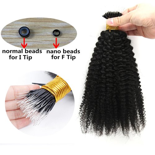 ZigZag Hair Afro Kinky Curly F Tips Microlink Human Hair Extensions 1g/strand 100g Plastic Fearther F Tips Bundles 4B 4C Nano Ring I Tip for Black Women (14 Inch, 4B 4C)