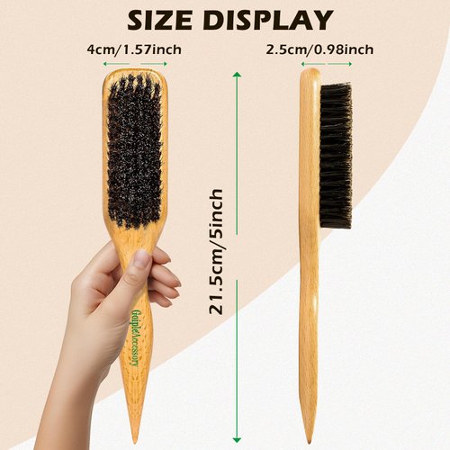 2PCS Boar Bristle Hair Brush Slick Back Hair Brush for Sleek Ponytail Bun & Smoothing Baby Hairs- Soft Medium Smoothing Hairbrush to Style,Polish & Lay Hair Down Flat- Wooden Hair Brush for Men Women