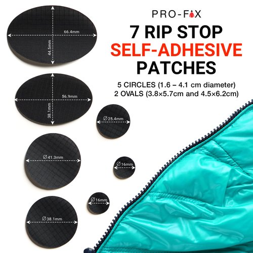 Pro-Fix Down Jacket Repair Patches Easy to Use, Pre-Cut, Self-Adhesive, Waterproof, Tear-Resistant Rip-Stop Nylon Fabric Patches for Jackets & Patches for Clothing, Down Jacket Patches - Black