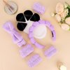 Ondder 10 Pcs Spa Headband and Wristband Set with Poder Puffs Spa Headband for Washing Face Makeup Headbands Purple Bubble Headband Skin Care Face Wash Sponge Puffy Head Bands Headband for Women Girls