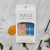 Short Press on Nails Square Spring Summer Fake Nails Flower False Nails with Small Floral Designs Blue Orange Glossy Glue on Nails Acrylic Full Cover Stick on Nails for Women and Girls 24PCS