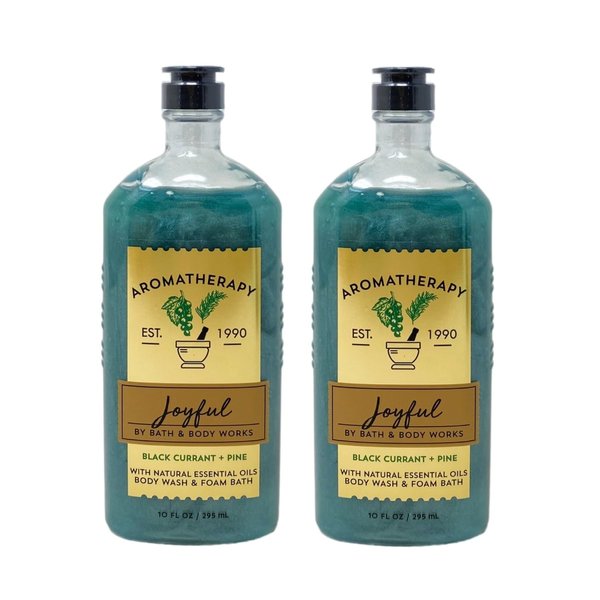 Bath & Body Works Aromatherapy Joyful BLACK CURRANT + PINE 2 Pack Body Wash & Foam Bath Bundle - 10 fl oz / 295 mL each