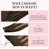 MAXITA Weft Hair Extensions Human Hair Chocolate Brown Mixed Caramel Blonde Balayage 16 Inch Hair Extensions Weft Invisible Double Weft Sew in Hair Extensions 100g Per Bundle