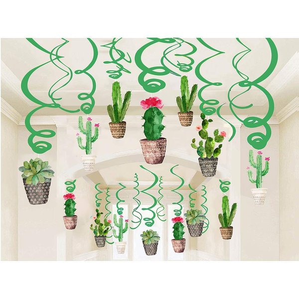 HADEEONG Cactus Hawaiian Party Decorations Hanging Swirl Decorations - Mexican Fiesta Party Decorations Ceiling Decor, Birthday Baby Shower Favor Supplies Decor 30pcs