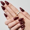 GLAMERMAID Burgundy Press on Nails Medium Almond- Handmade Jelly Gel Gold Foil Flakes Fake Nails Short, Deep Dark Red Stiletto Stick Glue on Nails Set, Glossy Reusable Acrylic False Nail Kit for Women