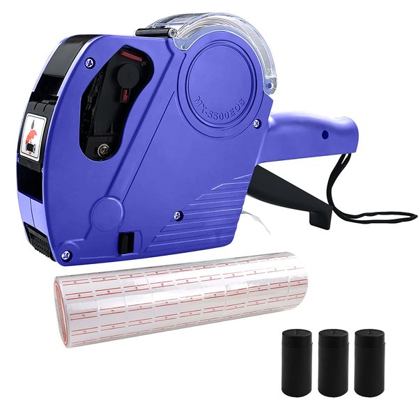 MX-5500 8 Digits Price Tag Gun with 5000 White Sticker Labels and 3 Extra Inker, Price Gun with Labels Kit, Label Maker Pricing Gun Kit, Numerical Tag Gun for Office, Grocery Store Marking (Blue)