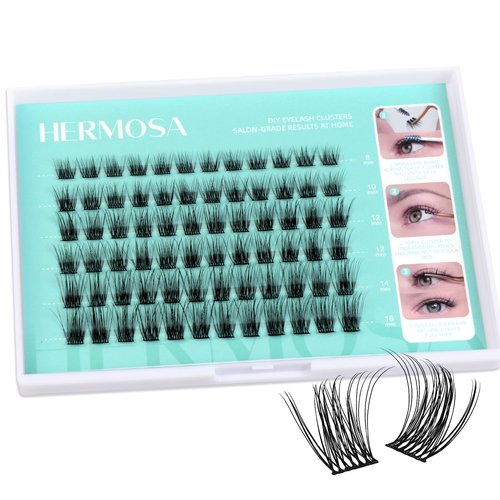 Hermosa Bella Vista Bliss Cluster Lashes 72pcs 40D DIY Eyelash Extension D Curl Long Individual Lashes Mixed Tray, Faux Mink Lash Clusters Extensions HM3DN91