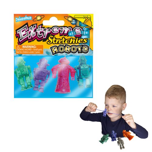 Extreme Stretchies - Robots from Deluxebase. Pack of 4 Small Futuristic Robo Stretchy Toys. Perfect for Kids, Great Party Favors and Pinata Stuffers