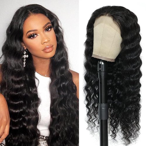 Loose Wave Lace Front Wigs Human Hair 13x4 HD Transparent Lace Frontal Wigs Human Hair for Black Women 180% Density Glueless Wigs Human Hair Loose Deep Wave Wigs Pre Plucked with Baby Hair (16 Inch)