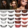 Halloween Tattoo Stickers 20 PCS black,Colour Halloween Clown Horror Mouth Tattoo Stickers Halloween Temporary Tattoos Face Decals Prank Props for Halloween Cosplay Party Decorations
