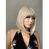 Qihang Blonde Bob Wig for Women, Short Blonde Wigs with Bangs, Straight Platinum Blonde Synthetic Hair Wig for Daily Party Use Heat Resistant 12 Inch