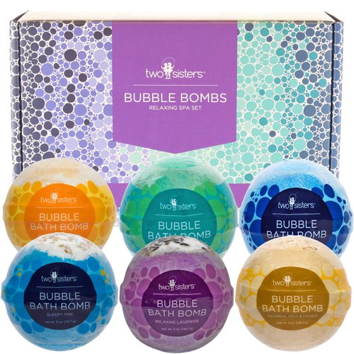 Two Sisters Relaxing Bubble Bath Bombs for Women, Girls, Teens & Kids (6 Pack) - Natural Bath Bomb - Moisturizes Dry Skin, Releases Color, Scent, Fizzies & Bubbles - Made in USA