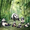 Toymany 6PCS Panda Figurines Toy, Plastic Jungle Panda Animal Figurine Family Set with Bamboo & Baby Pandas, Cake Topper Gift Panda Diorama Habitat Project Supplie for Kids