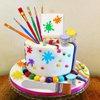 26 Pcs Art Cake Topper Paint Cake Decorations Painting Cake Toppers include Paint Pen Brush Painting Bucket Palette for Kids Birthday Baby Shower Art Themed Party Cake Decoration Supplies