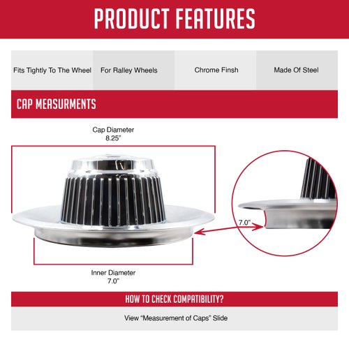 Wheel Accessories Parts 1 Pc Chrome Steel Derby with Bow Tie 8.25" Diameter Fits Wheels with 7.00" Inner Ring Fits RALLEY Rally Wheels Only