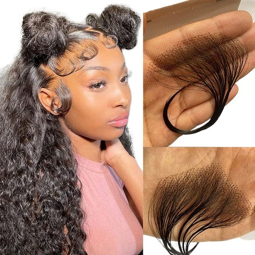 ALI V Real HD Lace Baby Hair Strips for Edges Reusable Lace Hairline Human Hair Edges Hallowe Ultra-thin Swiss HD Lace Edge Stripes for Women Brazilian Virgin Baby Hair Edges Black Color 4pcs
