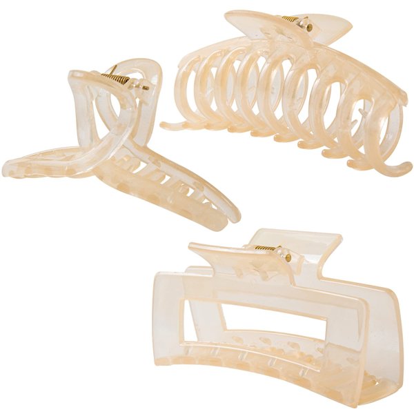 Kitiin Beige Hair Claw Clips for Thick/Fine/Thin Hair,Strong holding teeth interlocking Women Jaw Clips for Hair 3 Count In set(Jelly Beige)
