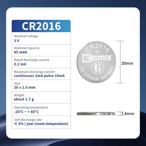 EEMB 10 Pack CR2016 Battery 3V Lithium Battery Button Coin Cell Batteries 2016 Battery ECR2016 DL2016 LM2016 for Watches, Calculators, Garage Door Openers, Toys, LED Lights