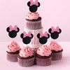 Wootkey Glitter Mouse Inspired Cupcake Toppers with Bow Black and Pink Happy Birthday Cake Topper Cupcake Picks 25Pcs Birthday Party Favors Cake Decorations Supplies