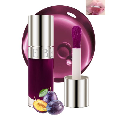 Hydrating Lip Glow Reviver Oil, Shine Comforts Plumping Lip Oil Gloss, Moisturizing Tinted Purple Lip Gloss Non-Sticky Longlasting, Fruit Flavored Jelly Lipgloss Lip Glaze, Women Dry Lips Care(Prunes)