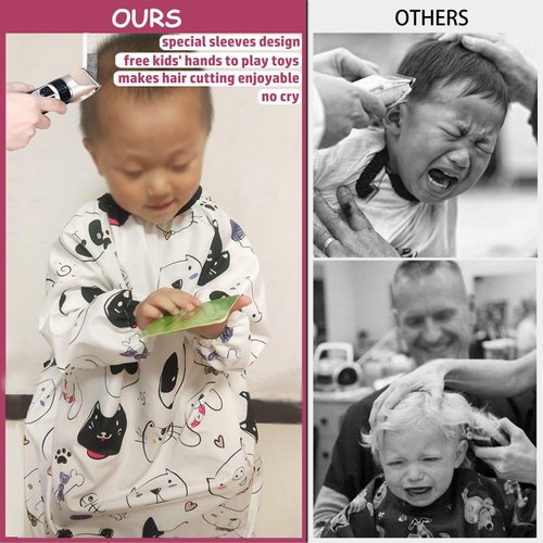 Kids Haircut Cape with Sleeves Kids Hair Cutting Cape and Neck Duster Brush Salon Kids Barber Cape with Adjustable Snap Closure Animals
