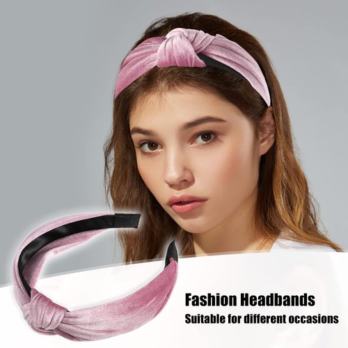 VOCOSTE Velvet Knotted Headband, Velvet Padded Headbands for Women, Fashion Wide Headbands, Pink Velvet Headbands, Non-slip Soft Head Bands Headwear Hairband, Hair Accessories for Women