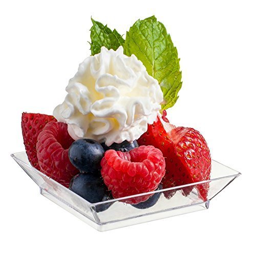zappy 100 Mini Dessert Plates 2.5" x 2.5" 100 Square Mini Plates - Disposable Hard Plastic Petite Tasting Sample Plastic Mini Dessert Plates Mini Square Appetizer Plates Clear