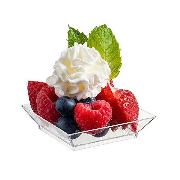 zappy 100 Mini Dessert Plates 2.5" x 2.5" 100 Square Mini Plates - Disposable Hard Plastic Petite Tasting Sample Plastic Mini Dessert Plates Mini Square Appetizer Plates Clear