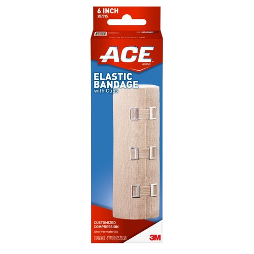 ACE 6 Inch Elastic Bandage with Clips, Beige, Great for Chest and More, 1 Count