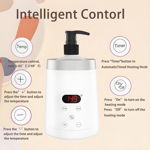 Massage Lotion Warmer Professional Electric Lotion Digital Heater for SPA, Compact Oil Warmer Heated Bottle for Beauty Salon Home,Automatic Thermostat Cream Heater wiht Two Oil Dispenser Bottle Funnel