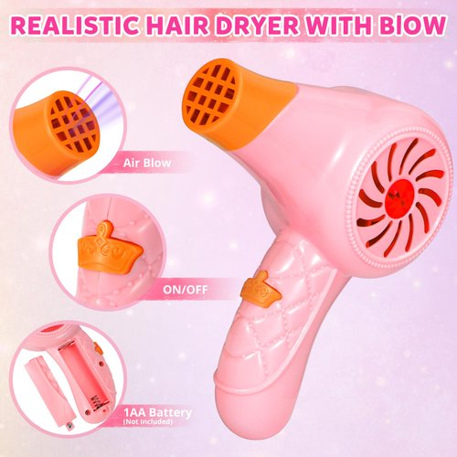 Hapgo Hair Salon Toys for Girls, 39 Pcs Pretend Play Makeup Toys Set, Beauty Play Hair Styling Kit with Blow Dryer, Barber Apron and Scissors Accessories Girls Toys for 3-9 Year Old