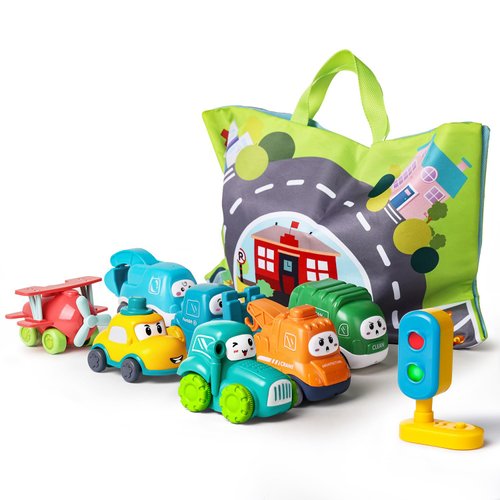 ALASOU 7 PCS Baby Cranes Car Toys with Playmat/Storage Bag|1st Birthday Gifts for Toddler Toys Age 1-2|Baby Toys for 1 2 Year Old Boy|1 2 Year Old Boy Birthday Gift for Infant Toddlers