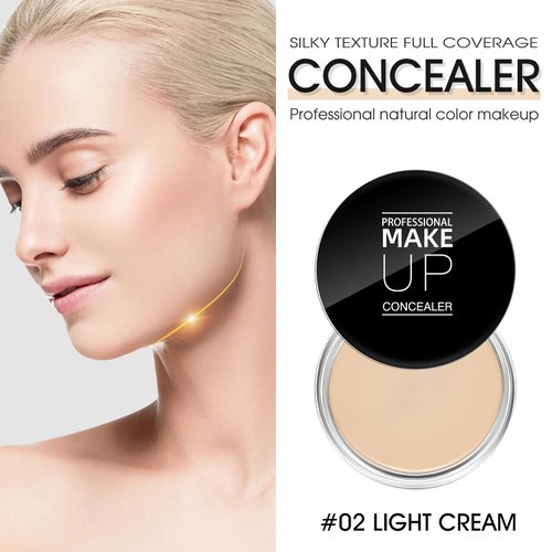LOKFAR Cream Concealer Full Coverage Makeup, Matte Color Correcting Concealer with Brush, Waterproof, Conceals Blemish, Pores and Spots, Under Eye Makeup Concealer for Dark Circles (#02 LIGHT CREAM)