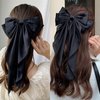 Red Hair Bow Black Hair Bow, 2PCS Big Bows for Girls Hair Bow Clips, Red Bow for Hair Black Bow for Hair Clips, Satin Hair Bows with Long Tail Alligator Clips, Coquette Bows Accessories