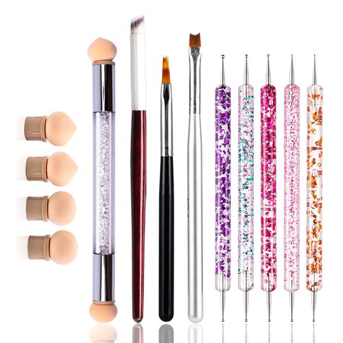 JERCLITY 9pcs Ombre Nail Brushes Set Dotting Pen UV Gel Painting Nail Brushes Nail Gradient Shading Brushes Double Ended Sponge Nail Brush French Tip Nail Brush Nail Art Tools Set