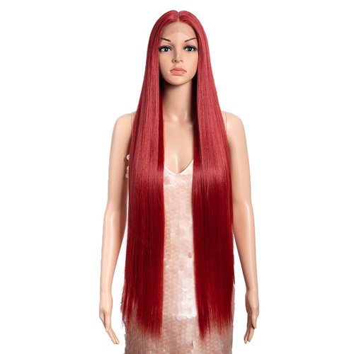 Style Icon 38" Super Long Straight Wigs Lace Front Wigs 6" Deeper Middle Part Lace Hairline (38", M.RED COLOR)