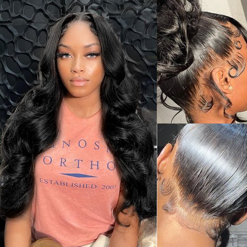 Kesenmu 360 Body Wave Lace Front Wigs Human Hair Pre Plucked with Baby Hair Glueless 180% Density Full 360 Frontal Wigs Human Hair Natural Color Wigs Brazilian Virgin Hair for Black Women 24inch