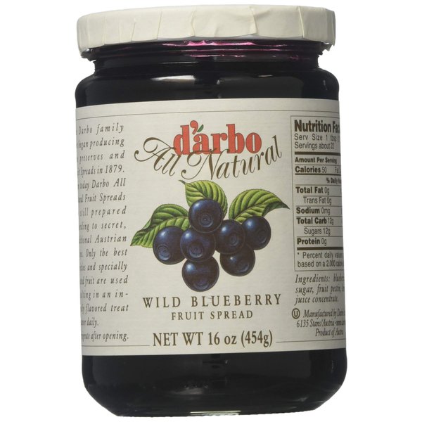 d'arbo All Natural Fruit Spread, Wild Blueberry, 16 oz