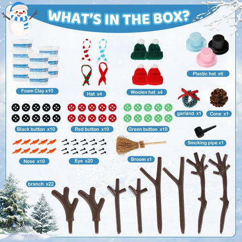 10 Pack DIY Snowman Kit Toys for Kids,Christmas Craft Xmas Gift Toy for Girl,Boy,Build a Snowman Kit Indoor Decorations,Creative Kids Air Dry Modeling Clay,Christmas Gift Stocking Stuffers for Toddler