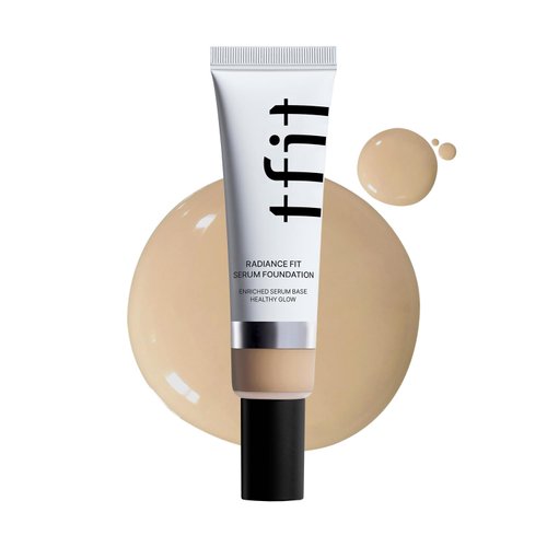 TFIT Radiance Fit Serum Foundation - Flawless Coverage, Dewy finish, Long-lasting, Lightweight, Korean Makeup,1.05 Oz. (W02 Almond Butter, 1.05 Oz.)
