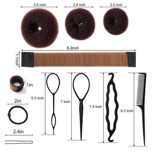 Hair Bun Shaper Set, include 3 Pieces Bun Donut, 2 Pieces Bun Marker, 4 Pieces Ponytail Tool, 10 Pieces Bobby Pins and 2 Pieces Elastic Bands for Women Kids Hair Bun Maker Kit