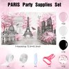 76 Pcs Paris Party Supplies Set Pink Paris Theme Party Decoration Eiffel Tower Party Backdrop White Pink Black Balloon Arch Garland Kit for Kid Boy Girl Birthday Decoration
